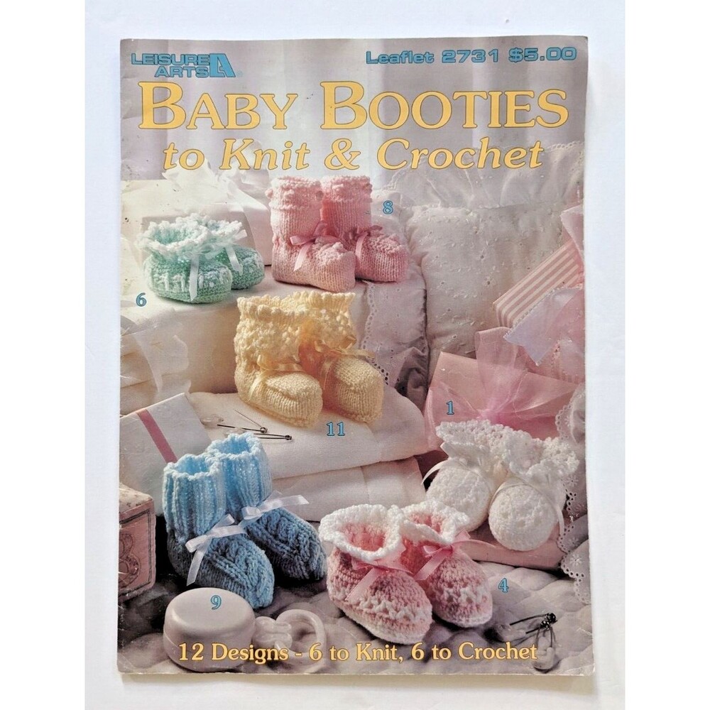 Vintage 1995 Leisure Arts Baby Booties to Knit and Crochet Pattern Booklet #2731